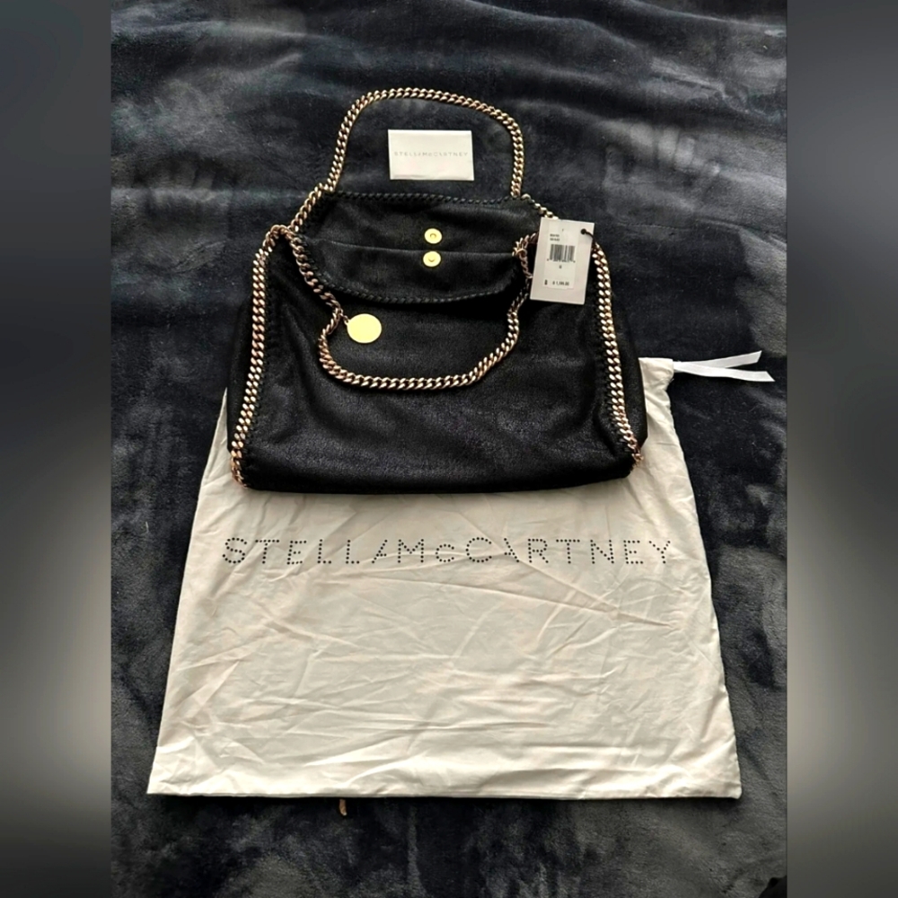 AUTH Stella McCartney Falabella Shaggy Black /Gold Tote Bag With Dust Bag